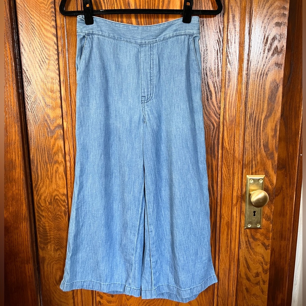Madewell Cropped Wide Leg Chambray Pants